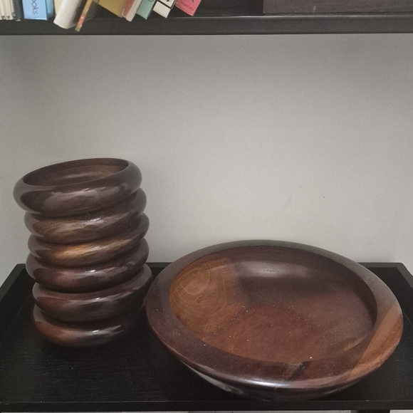Vintage Wooden Salad Bowl Set